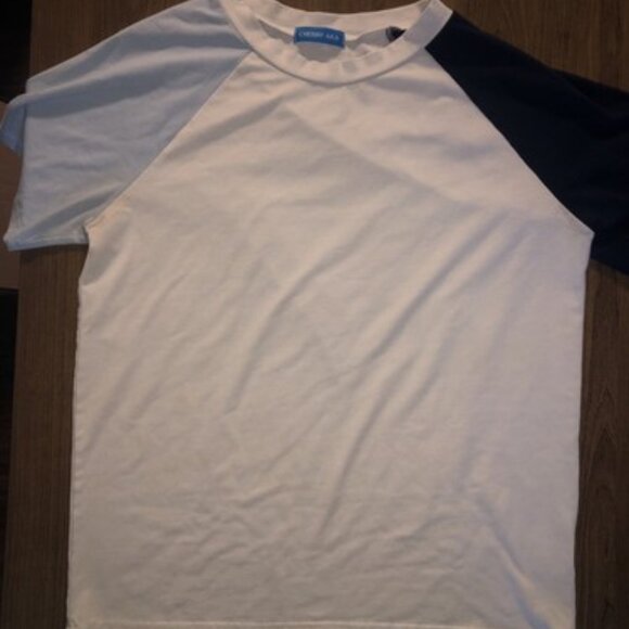 Cherry AKA Color Block Light Blue Dark Blue White Medium Modern Shirt - - Picture 1 of 7